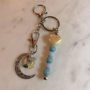 Crescent Moon Silver Toned Detachable Keychain